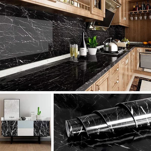 Kitchen Marble Sheet- Waterproof Heat Resistant Sheet For Living Room, Bathroom, Kitchen Counter Tops Black Sheet