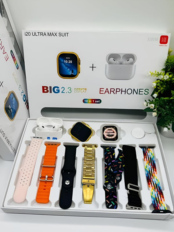 I20 Ultra Max Smart Watch | Premium Quality | 2.3 ” Big Display Screen | Watch For Men & Women | Watch For Kids | Watch For Boys | Airpods & 7 Straps In Box | 10 In 1